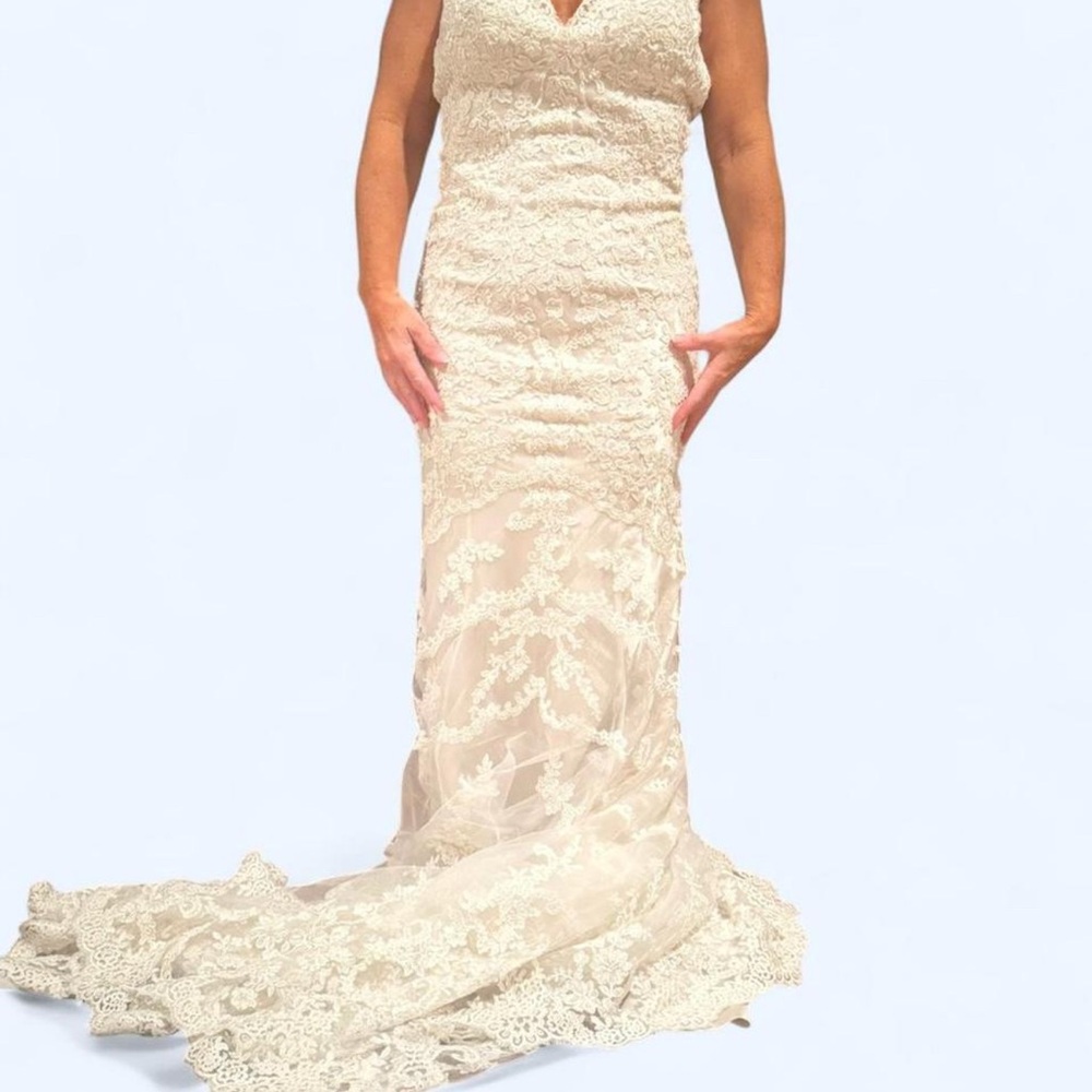 Allure Bridals Cream Lace Wedding Dress